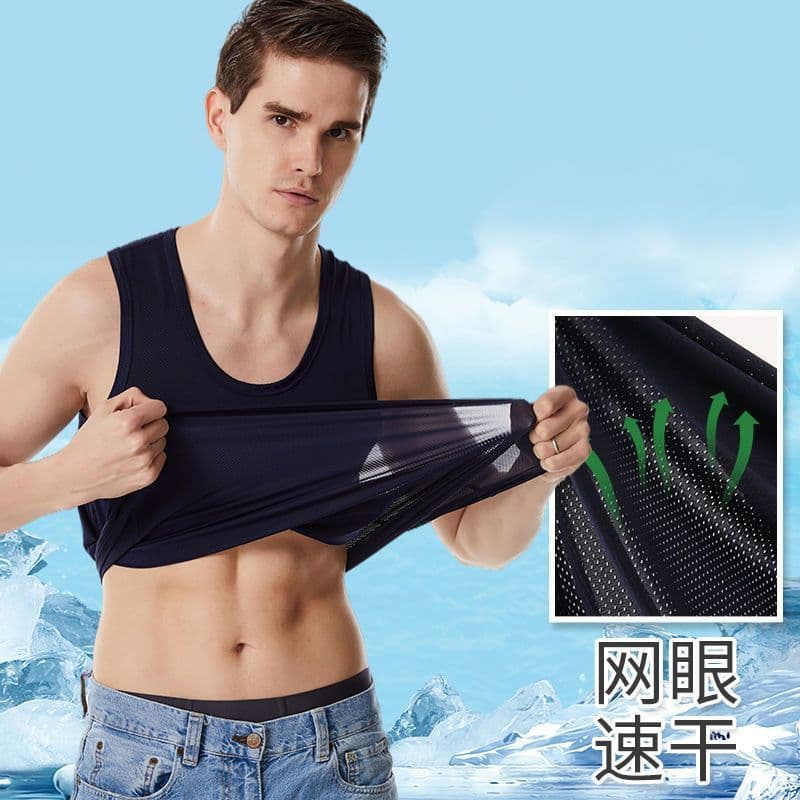 Colete de malha de seda gelo masculino verão exterior usar em torno do pescoço cor sólida solta tamanho grande sem manga