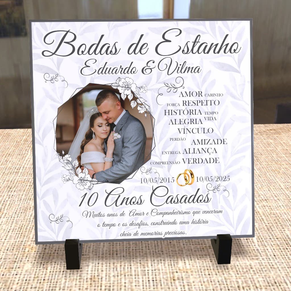 Azulejo Personalizado Bodas Estanho-10 Anos Casados