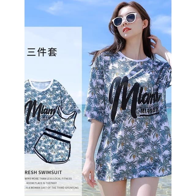 Split maiô feminino de três peças impresso Casual de secagem rápida conservador estudante versão coreana capa barriga ma
