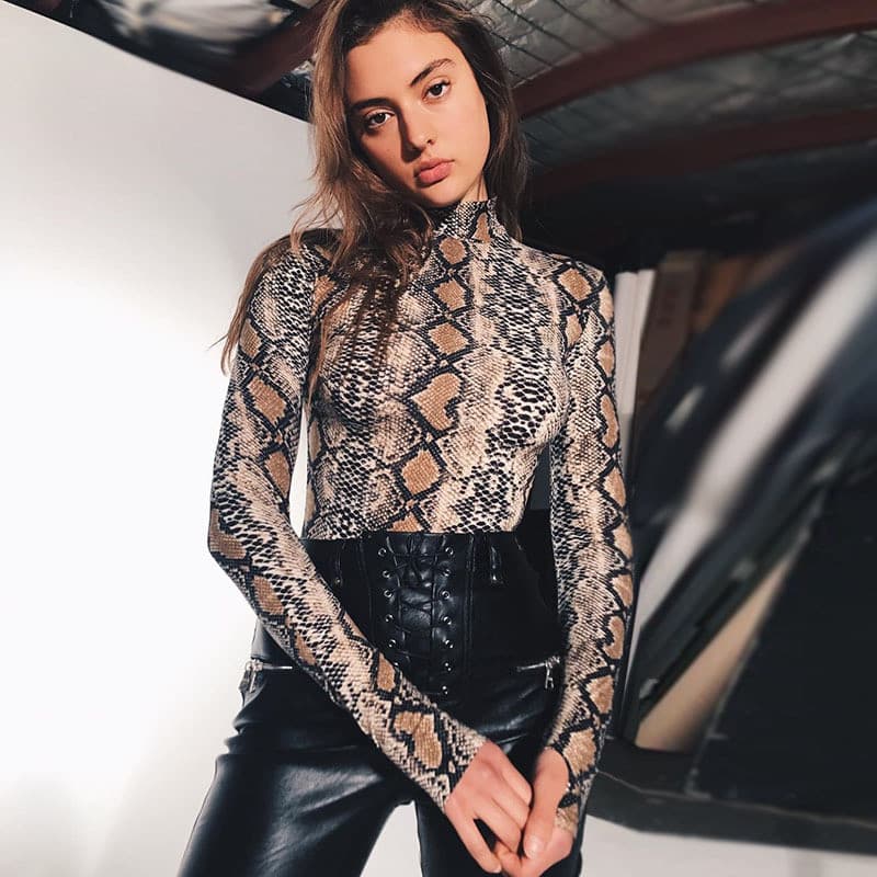 2025 Feminino Novo Padrão De Cobra bodysuit Fino Com
