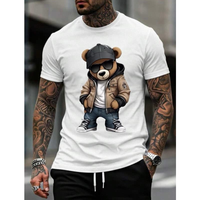 Camiseta  T-shirt Lazer Estampada Urso Estiloso Premium Camisa Masculina Confortável