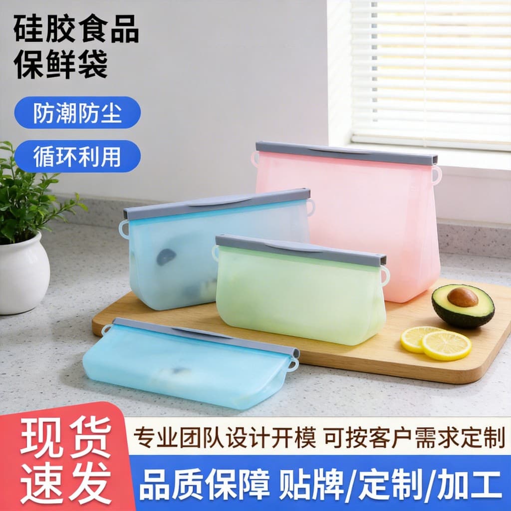 Saco de Silicone de qualidade alimentar, saco de embalagem de alimentos frescos, sopa, embalagem de alimentos congelados