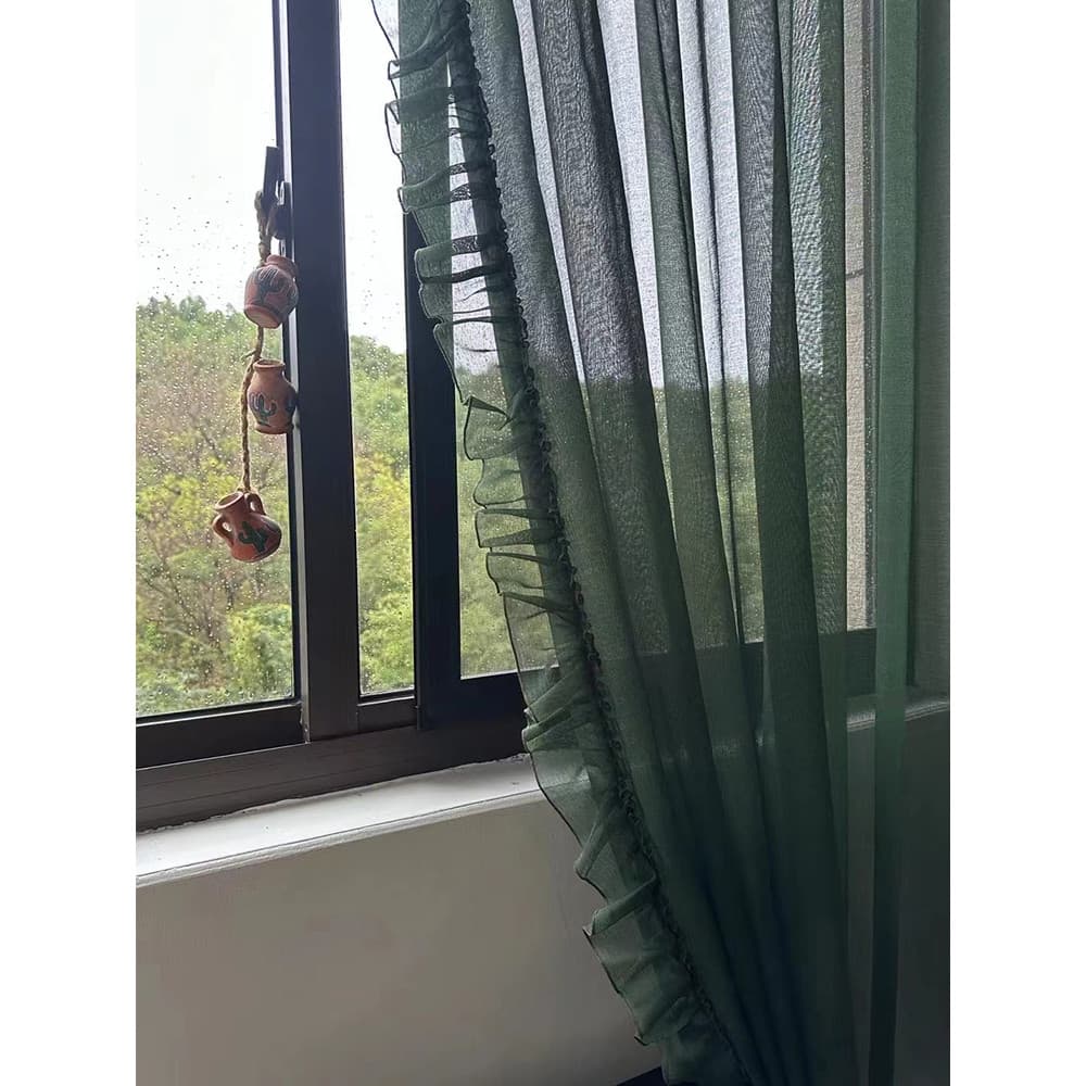 Retro verde americano francês cortina de gaze 2026 novo estilo varanda sala de estar luz luxo High-End sentimento verde