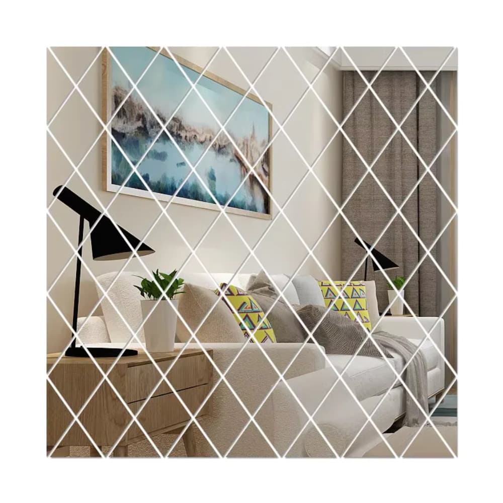 Espelho Acrílico 3D Rhombus Diamante Auto Adesivo Decoração Parede Sala