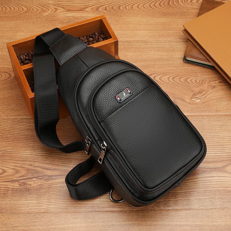 Bolsa de peito multifuncional masculina de couro genuíno, bolsa mensageiro de pano Oxford, forte, durável, moda masculin