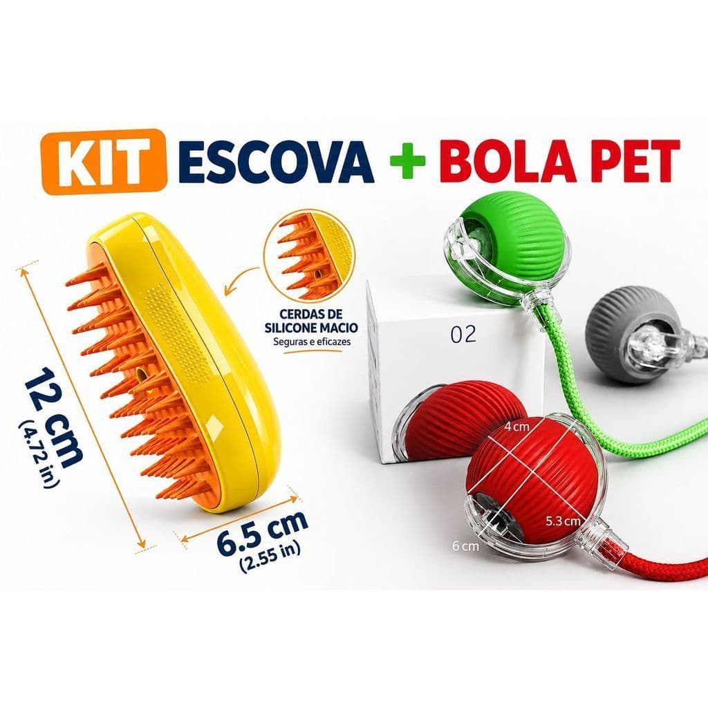 Kit Pet Bola Interativa + Escova Massageadora Para Cães e Gatos