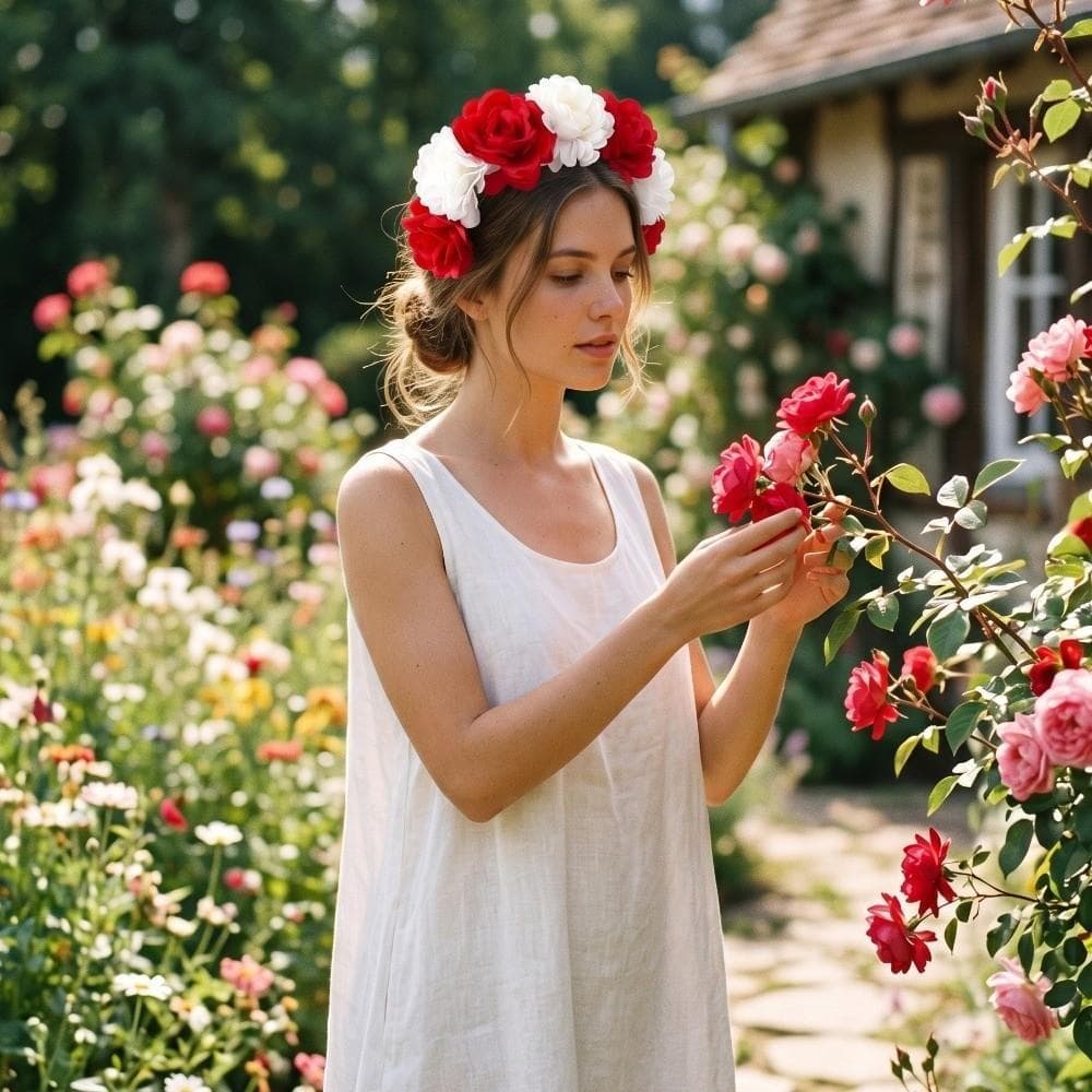 Tiara Floral , Coroa De Flores Artificiais Vintage Romântica , Acessórios De Cabelo Boêmios Leves