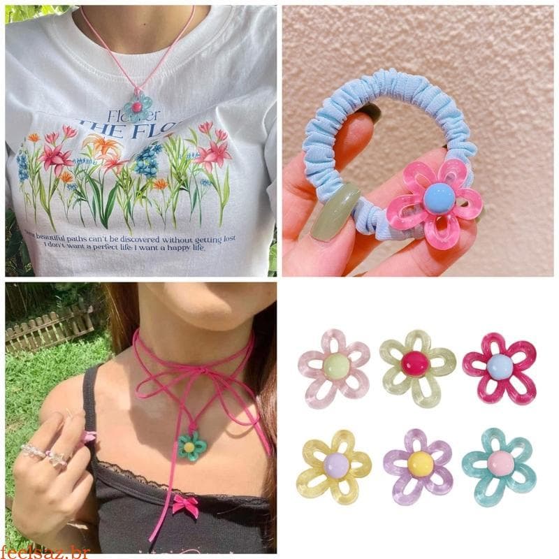 feelsaz Colorido Oco Resina Bonito Pétalas Acessórios Hairpin Casos Telefone Jewerly Keycha