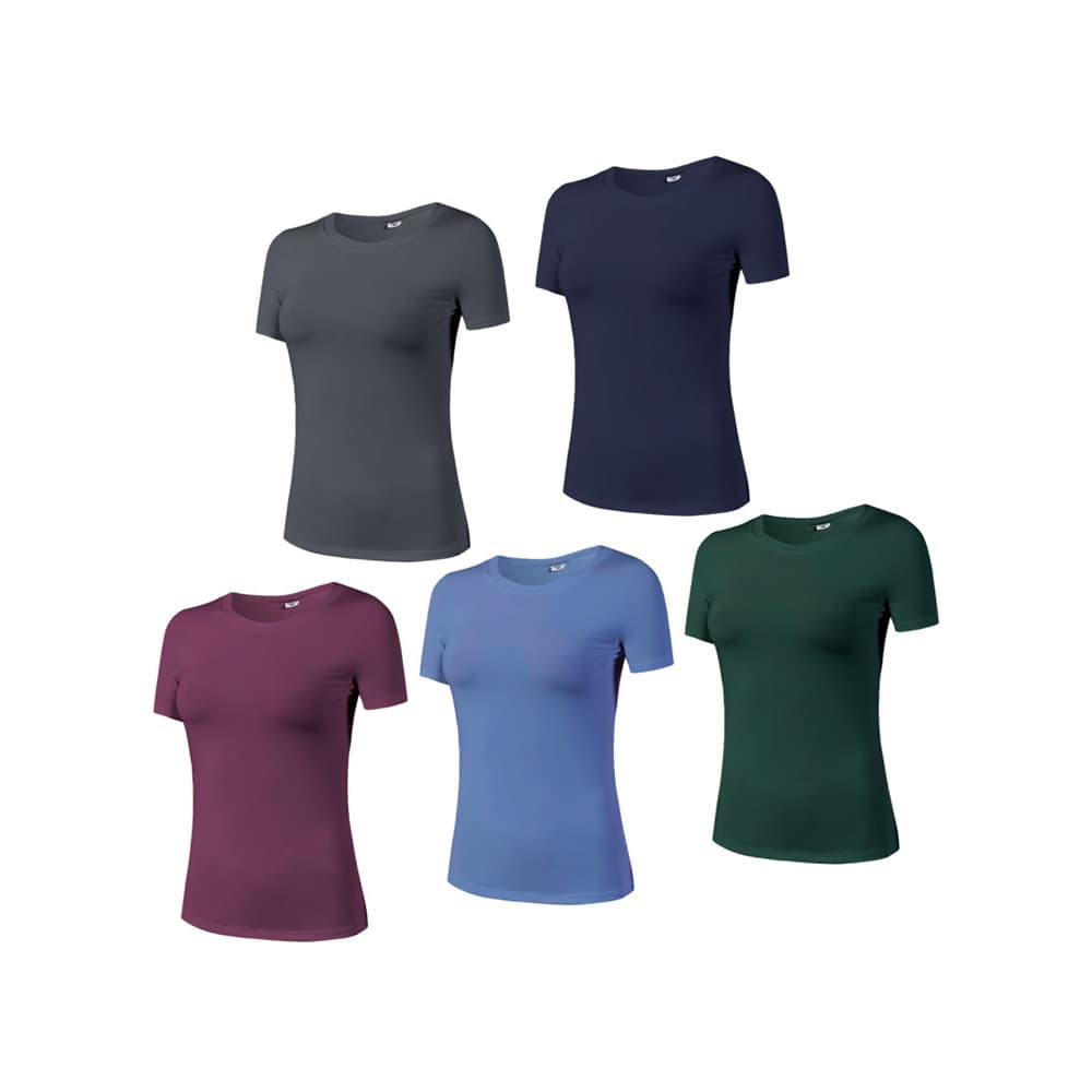 Senhoras roupas de Fitness de manga curta respirável estiramento roupas de secagem rápida ginásio ferro treinamento coll