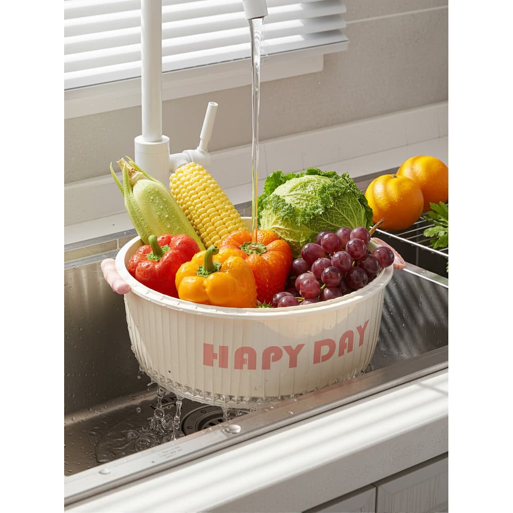 Bacia de lavagem de vegetais de camada dupla cesta de drenagem novo estilo cozinha doméstica lavagem de frutas lavagem d
