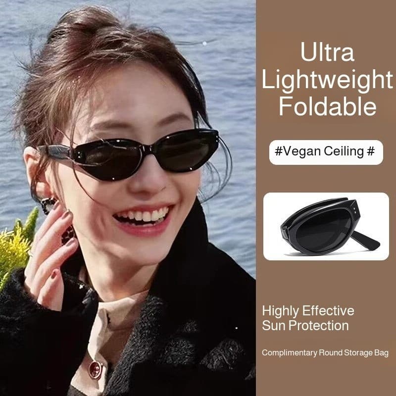 [Dobra Compacta] Óculos De Sol Feminino Estilo Europeu/Gato/Armação Dobrável/Proteção UV