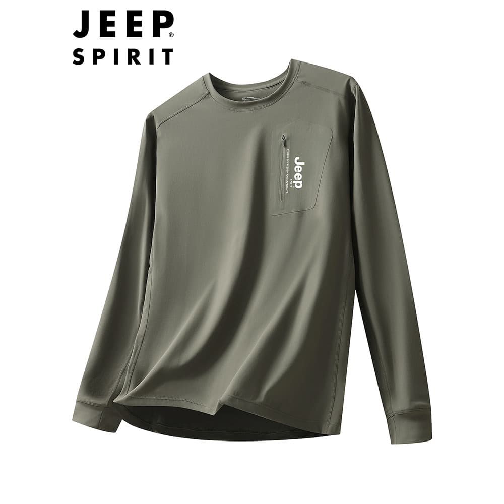 JEEP SPIRIT Primavera Camiseta Masculina De Manga Comprida Verde Exército Em Torno Do Pescoço Ao Ar Livre De Secagem Ráp