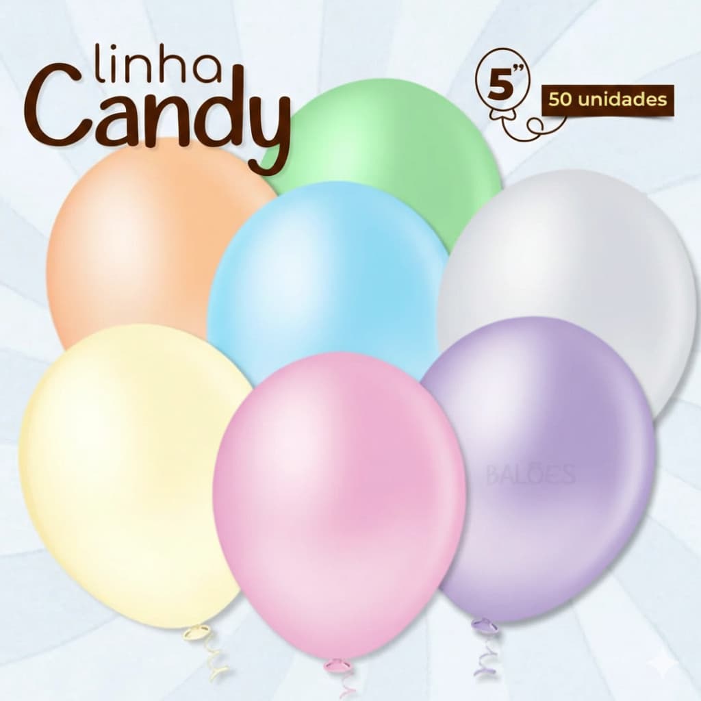 200/150/100/50 Balão Candy Color Redondo Nº 5 –  Bexigas Bola  Cores Pastel para Festa Chá Revelação