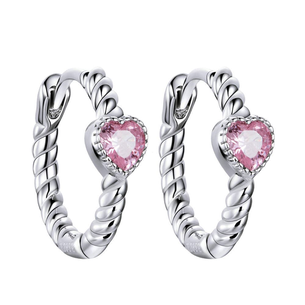 [Prata S925] Brincos de Diamante Rosa Torcido |         Romântico Talentoso 7T4J VX9H