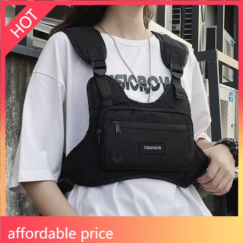 LA2M-Colete Bolsa De Peito Hip Hop Streetwear Moda Grande Capacidade Funcional Cintura Esportes Casual Oxford Para Homen