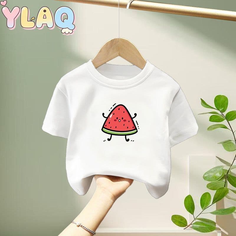 Camiseta Infantil Desenho Animado Melancia Fatia Estampa Criança Meninos Meninas Manga Curta Verão Top Casual