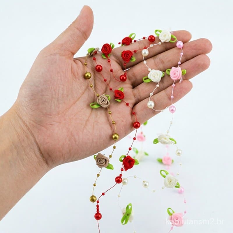 (2 Metros/Pacote) Fita para Festa de Casamento, Corrente de Flores e Pérolas, Acessórios de Cabelo Feitos à Mão, Acessór