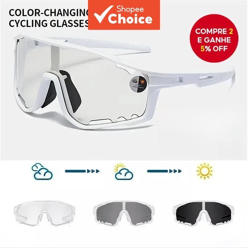 Fotocromático 1 Par De Óculos De Ciclismo Unissex Que Mudam De Cor , Feitos De material De Armação Grande E Lentes , Ade