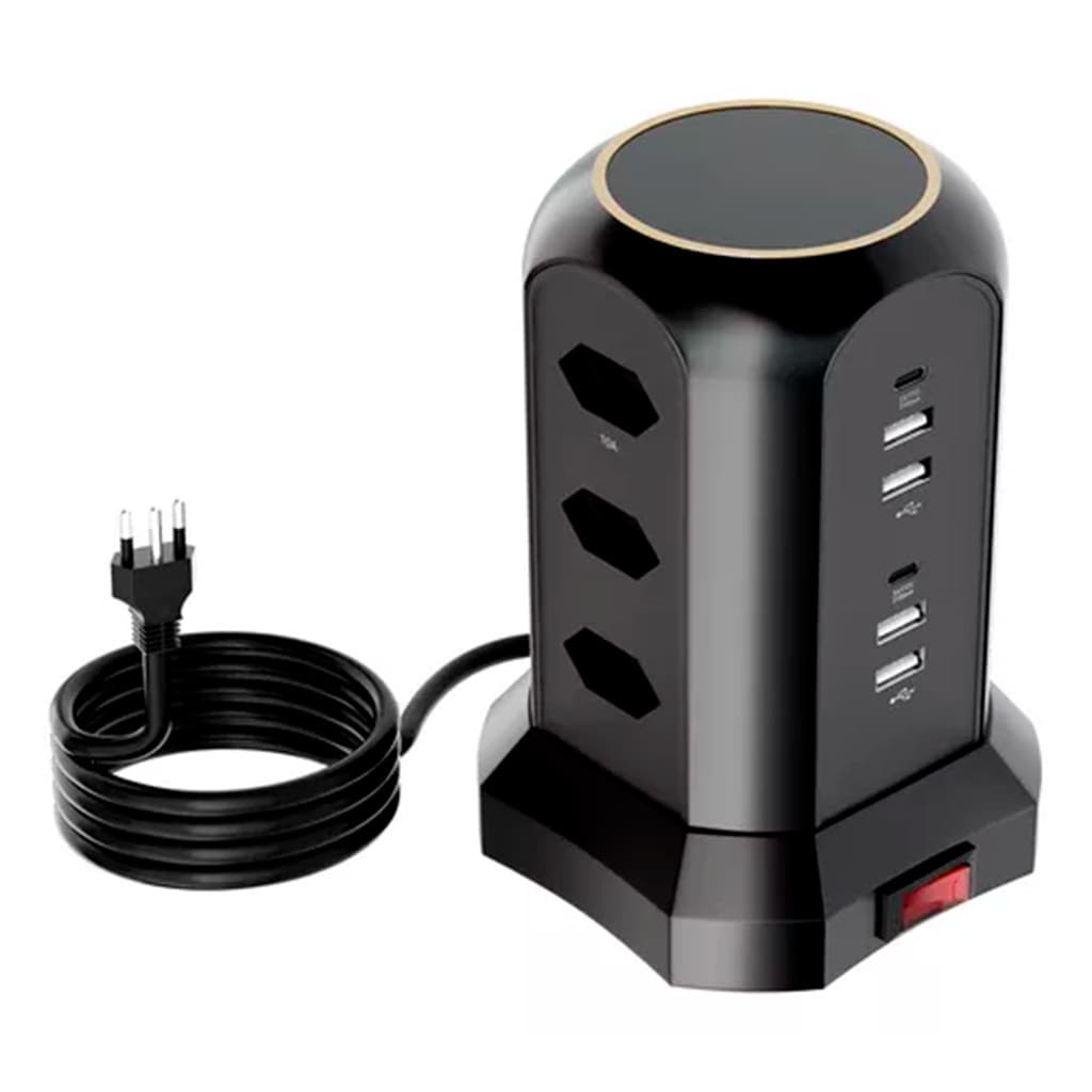 Extensão Tomada De Torre 9 Tomadas 4 USB 2Type-C
