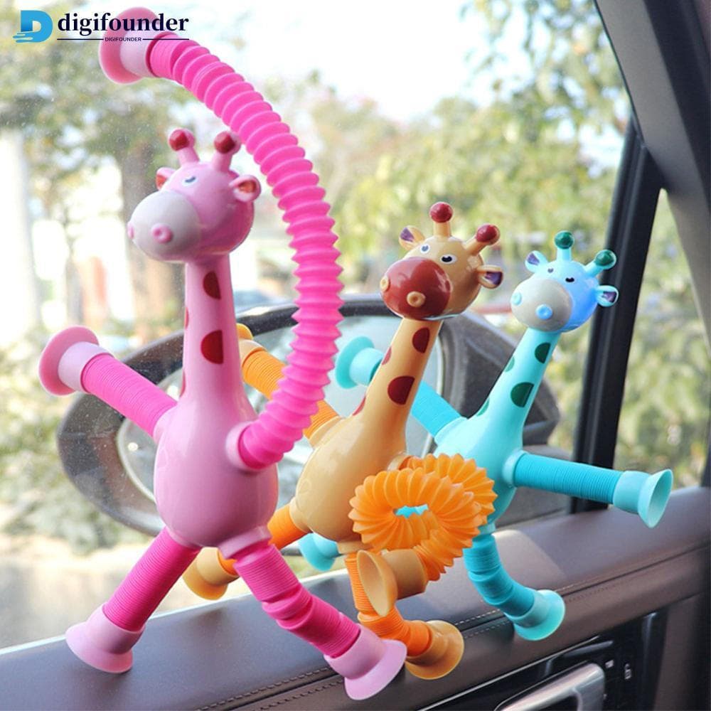DIGIFOUNDER Crianças Ventosa Girafa Brinquedos Pop Tubos Robô Brinquedo Alívio Do Estresse Telescópico Sensorial Fole An