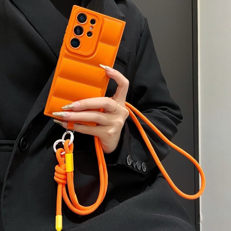 Capa De Telefone De Silicone Para Samsung S24 S23 FE S25 S26 Plus Ultra Moda Jaqueta Crossbody Cordão