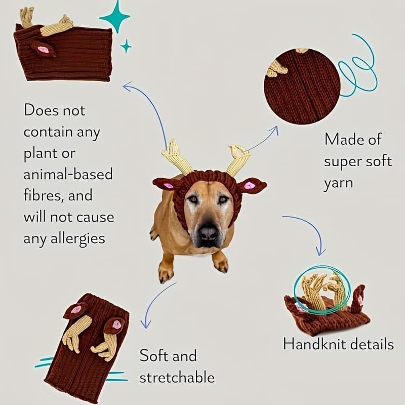 Chapéu Aconchegante De Malha Para Animais De Estimação Cães E Gatos-Design Elk Fawn Com Protetores De Orelha De Chifre ,