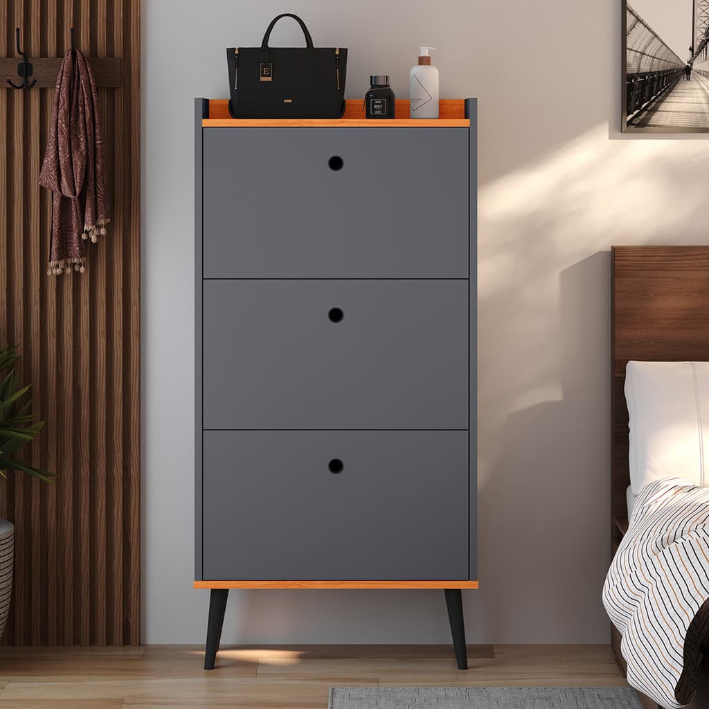 QUEIMA DE ESTOQUE! Sapateira Organizadora de Calçados 18 Pares 3 Portas Basculantes Pés Retrô Dark em Oferta