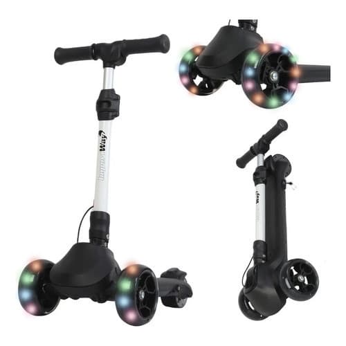 Patinete 3 Rodas Infantil 130w Elétrico Com Luzes Preto Preto