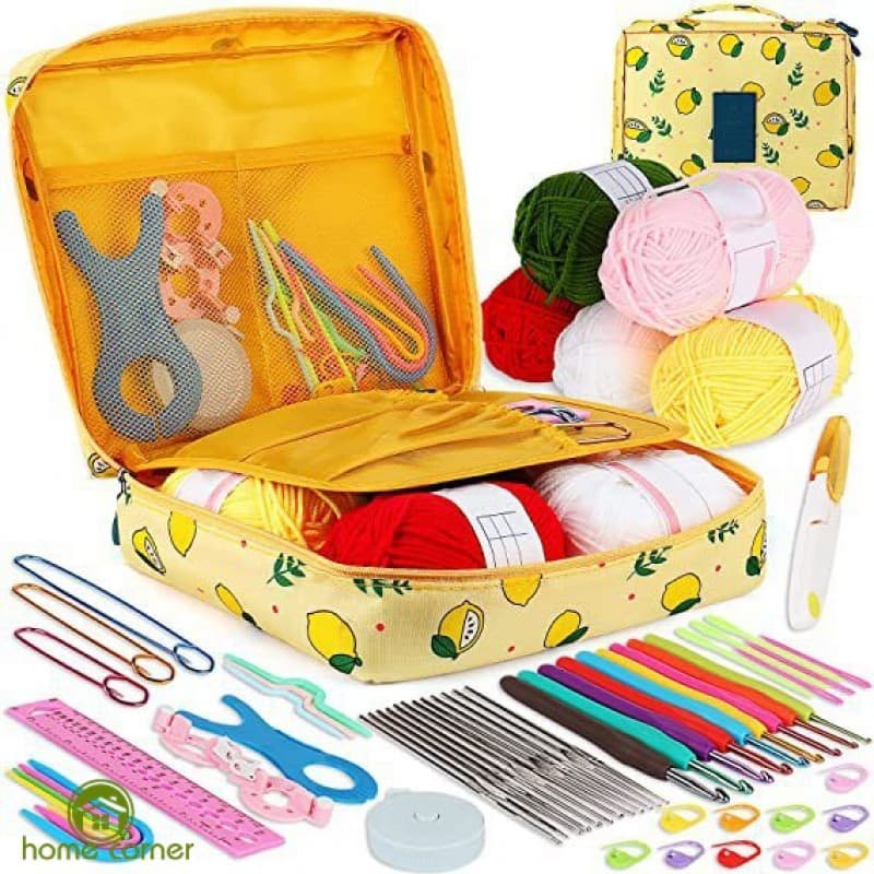 Conjunto De Crochê De 58 Peças Para Iniciantes-Ferramentas Completas De Tricô Portáteis Com Lã