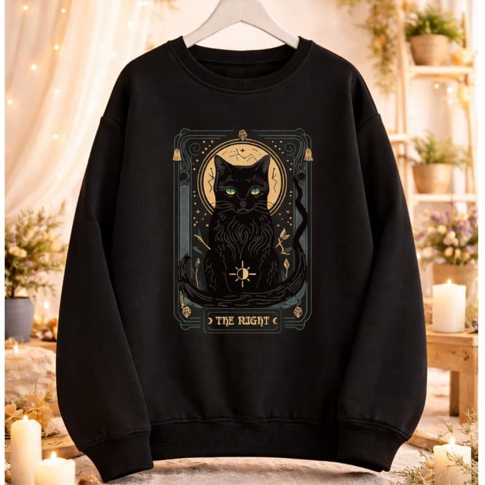 Moletom  Gola Redonda Gato Tarô Casaco Masculino Feminino Flanelado Unissex Inverno Frio Algodão Blusa