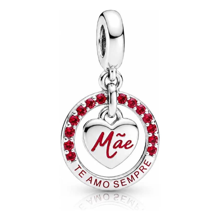 Berloque Charms Prata Legitima Mãe Te Amo Sempre Cravejado Delicado Para Pulseira