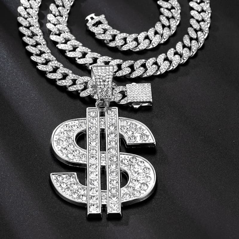 Moda europeia americana cubana colar jóias masculino na moda Hip-Hop acessórios clássico dólar pingente