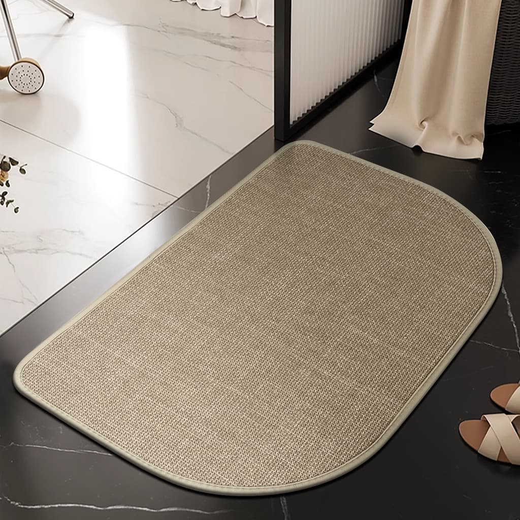 [Novo produto] Tapete de banheiro com sola de borracha de linho simples absorve água antiderrapante para banheiro de sec