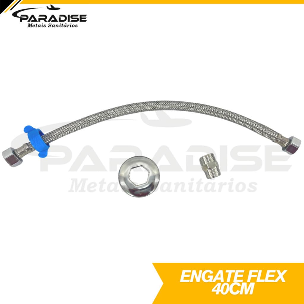 Mangueira Engate Flexível Aço Inox 40cm Água Fria e Quente Pias Macho e Femea