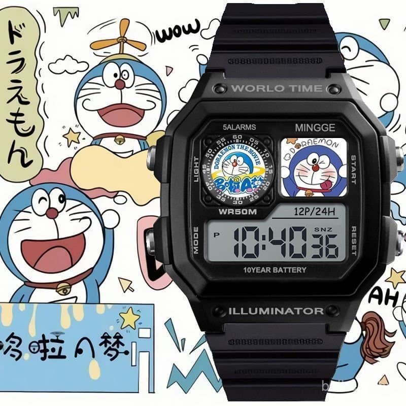 Produtos populares do Doraemon: relógio eletrônico esportivo à prova d'água para estudantes com pequena luz noturna quad