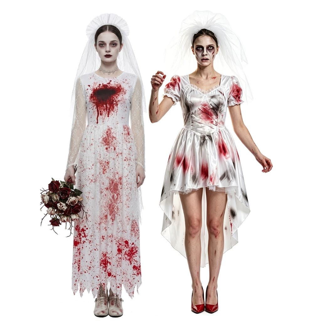 Fantasia de Noiva Fantasma Sangrenta para Mulheres, Vestido Branco de Casamento, Traje Assustador para Cosplay de Hallow