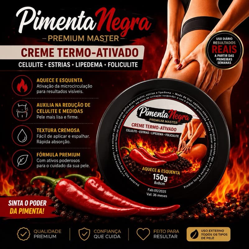Pimenta Negra Termo Ativado 150g Anti Celulite Estrias Foliculite