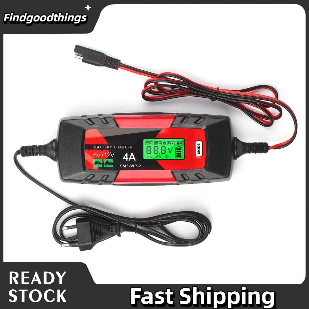 findgoodthings-br Carregador e mantenedor de bateria de carro 6V / 12V 4Amp Automático inteligente com tela LCD Reparo