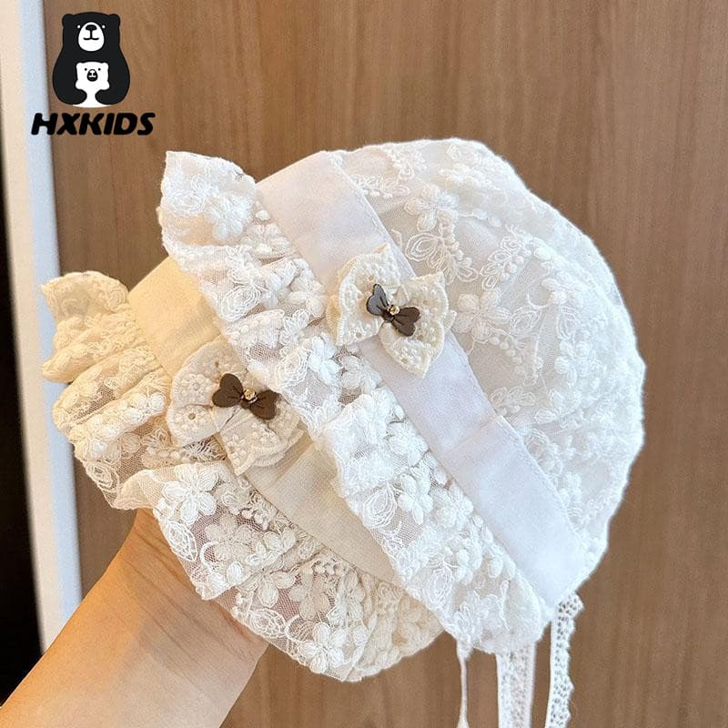 Bonito Laço Floral Plissado Chapéu Do Bebê Meninas Algodão Arco Infantil Boné Verão Fino Respirável Recém-Nascido Chapéu
