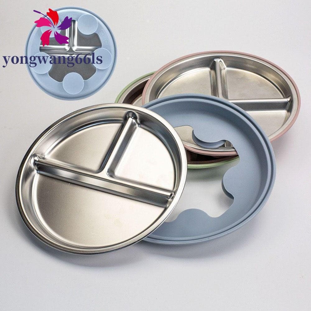 YONGWANG Pratos Infantis Com 3 Grades , Design Dividido Em Aço Inoxidável 304 , Prato De Jantar Ventosa Para Bebê , Anti