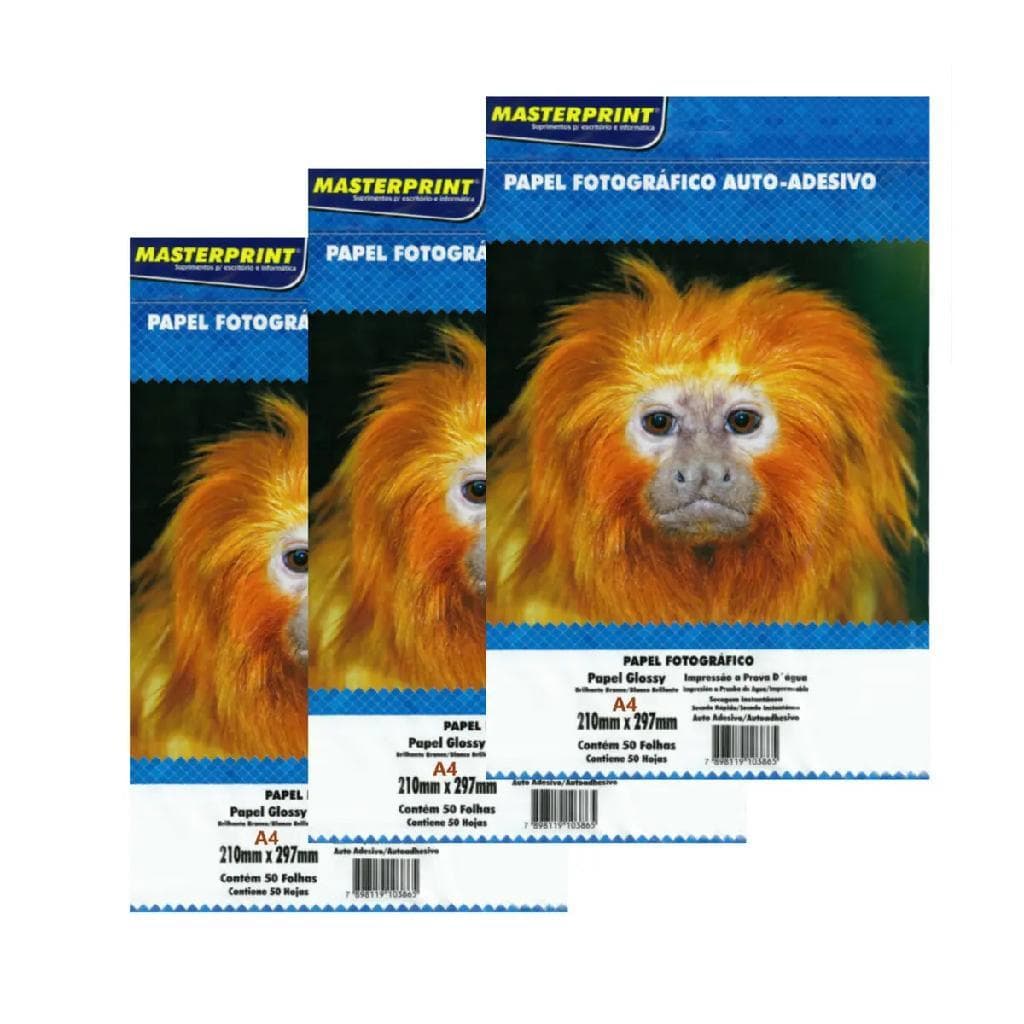 Kit 150 Folhas Papel Foto Adesivo Glossy A4 130g Masterprint Alta Qualidade Para Fotos e Etiquetas