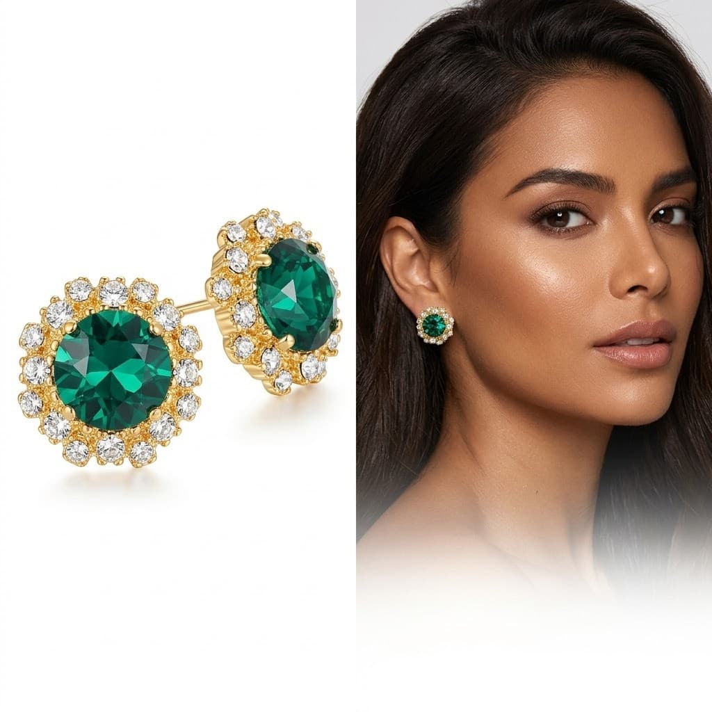 Brinco Feminino Coração Zirconia Verde Banhado Ouro e Pino de Prata 925 Antialérgico Delicado Minimalista