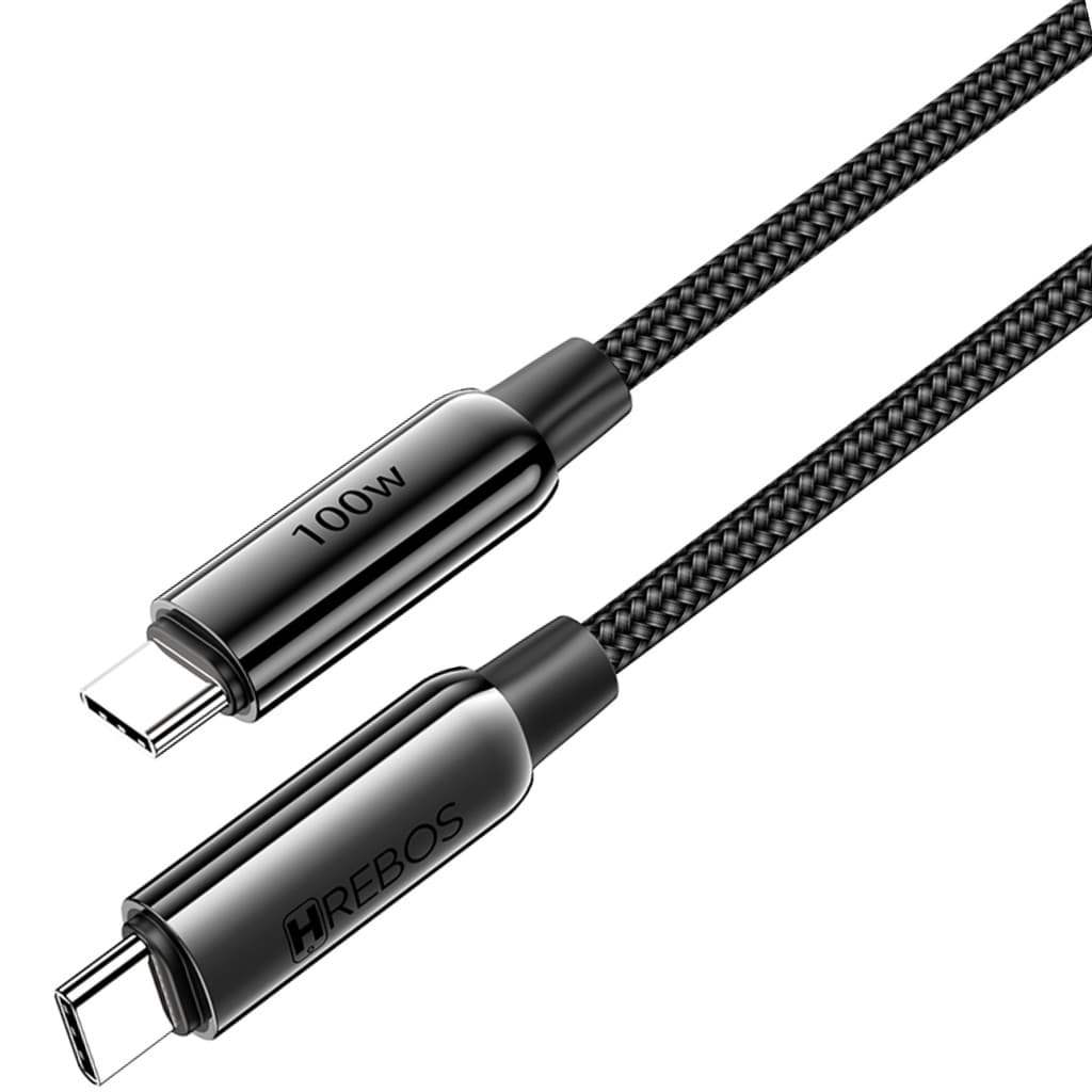 Cabo USB C para USB C Turbo Premium 100W Ultrametallic 2 Metros Preto Hrebos Cb-370C