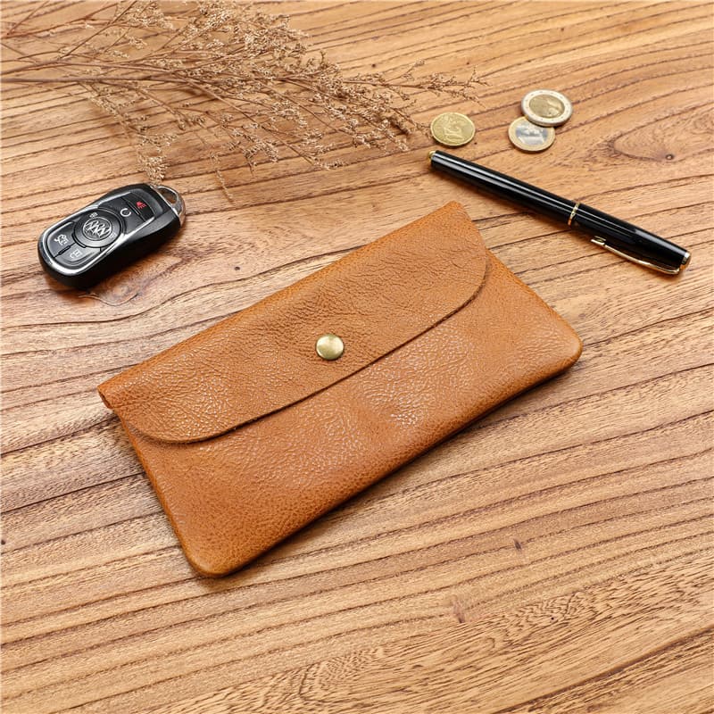 Carteira masculina longa de primeira camada de couro, ultrafina, couro genuíno, porta-cartões, grande capacidade, couro