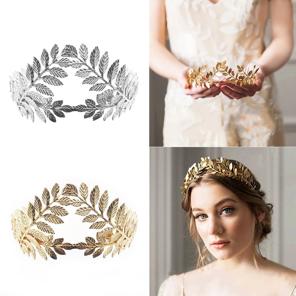 Coroa de folha de metal dourada barroca, adereço de cabeça, deusa romana, acessório de cabelo grego, acessório de noiva