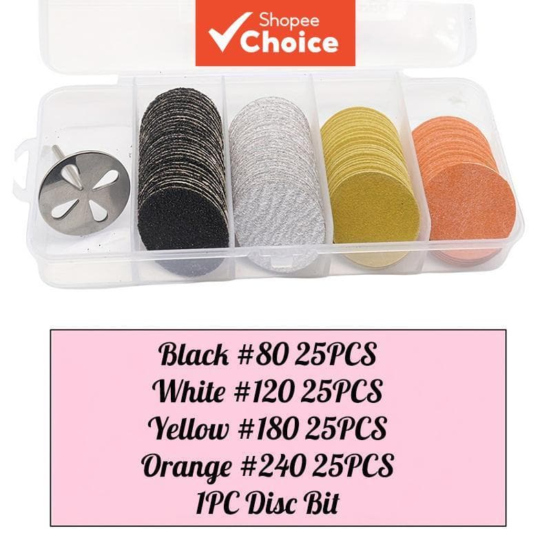Conjunto de Papel de Lixa para Unhas, 100 unidades/caixa com 1 unidade de Disco Metálico 25 mm, granulação