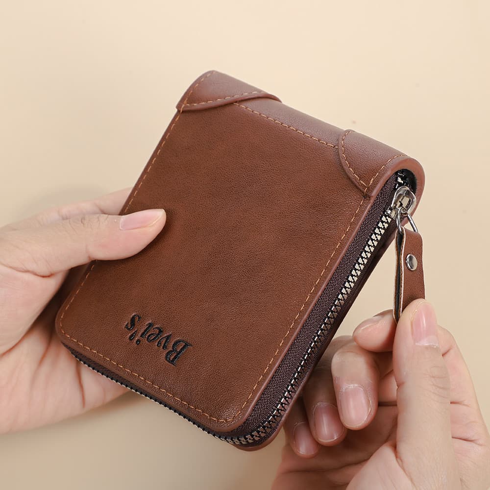 Carteira curta masculina Horizontal Slot para vários cartões com zíper porta-moedas porta-cartões de documentos multifun