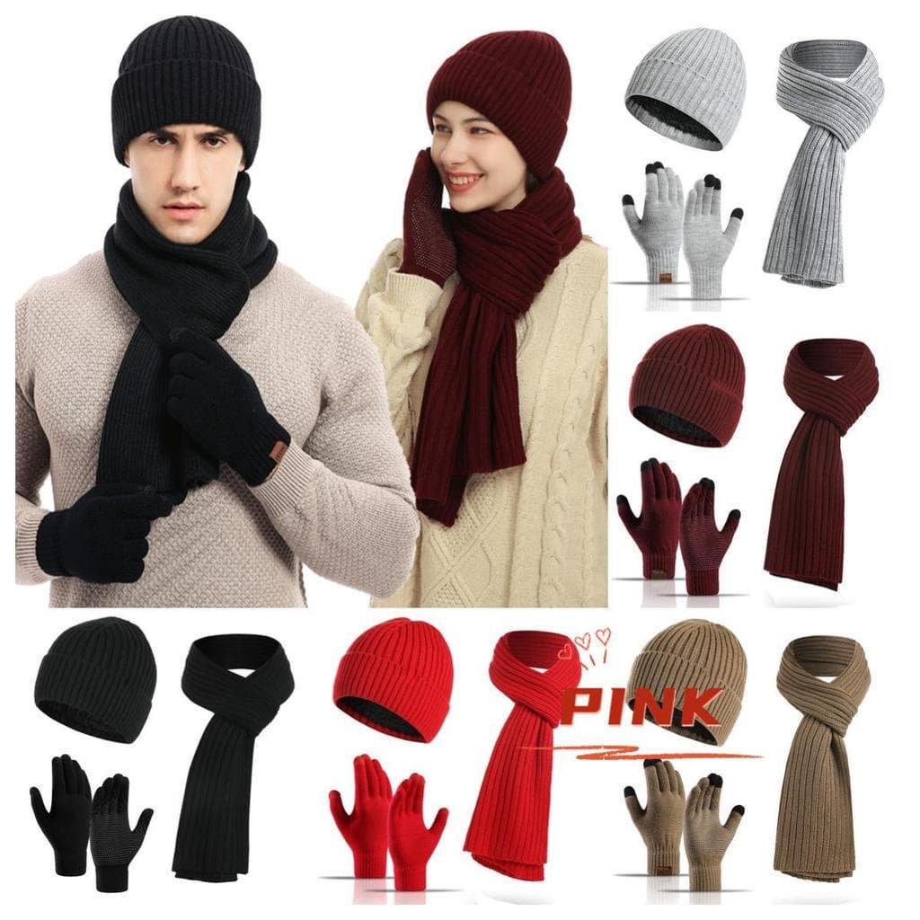 Conjunto De Luvas E Cachecol PINK1 , Gorro Quente De Inverno Engrossado , Aquecedor De Pescoço Unissex Forrado De Lã