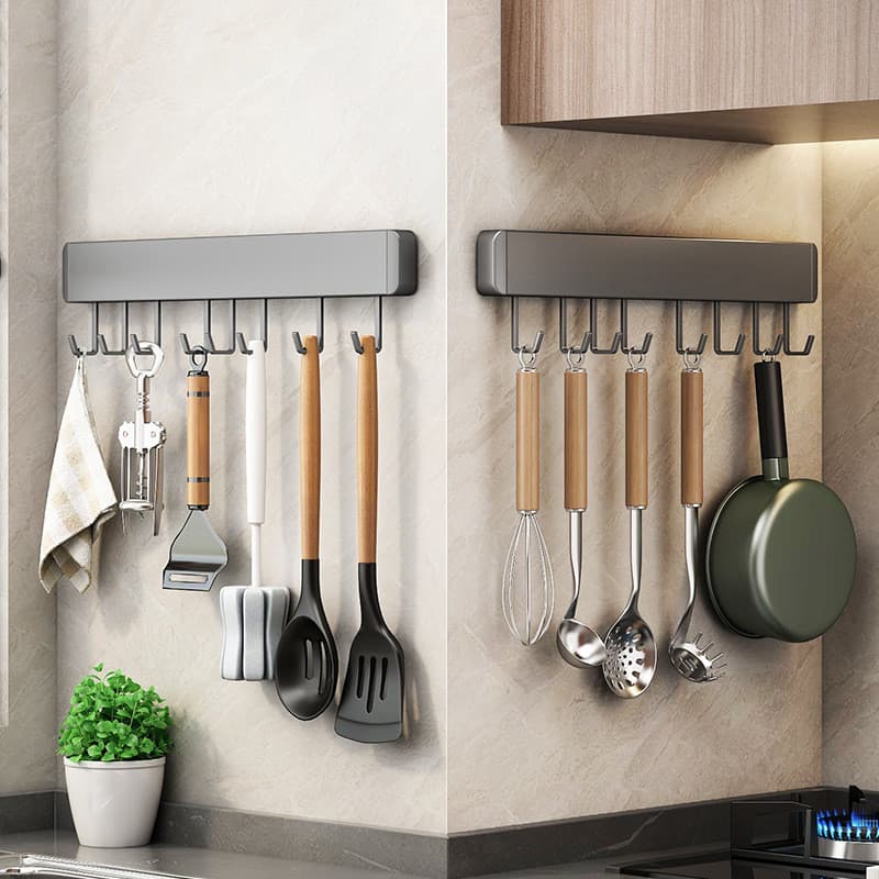 Suporte de gancho para cozinha sem furos, suporte de armazenamento montado na parede para utensílios de cozinha, suporte