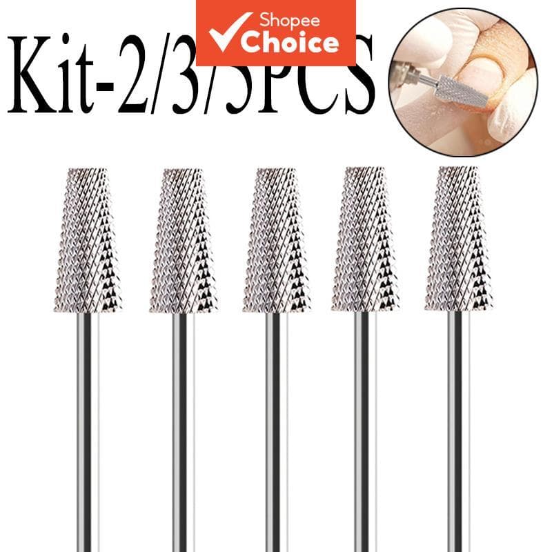 Kit 2/3/5 unidades de ponta de broca para unhas 5 em 1 com topo reto e cônico fino, lima rotativa dupla 3/32 pol. para
